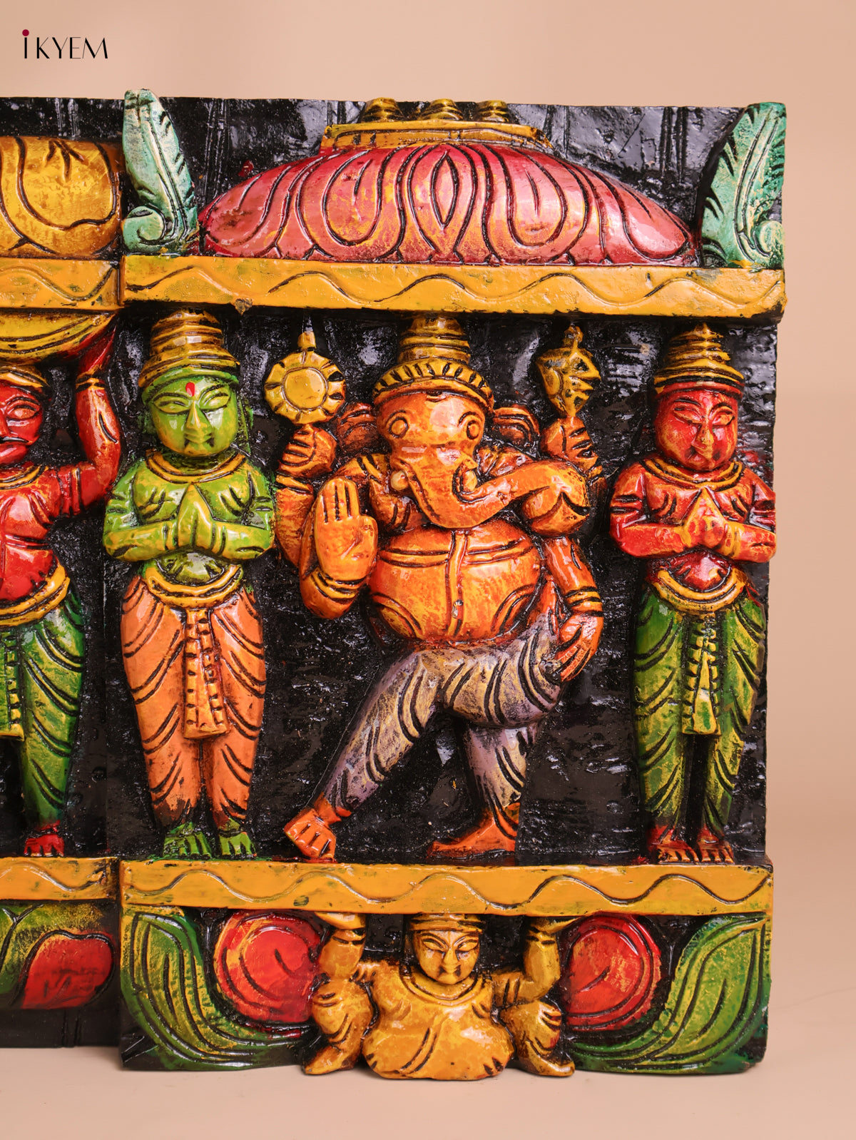 Wooden Hand Carved Painted Ganesha Pand (12x30)