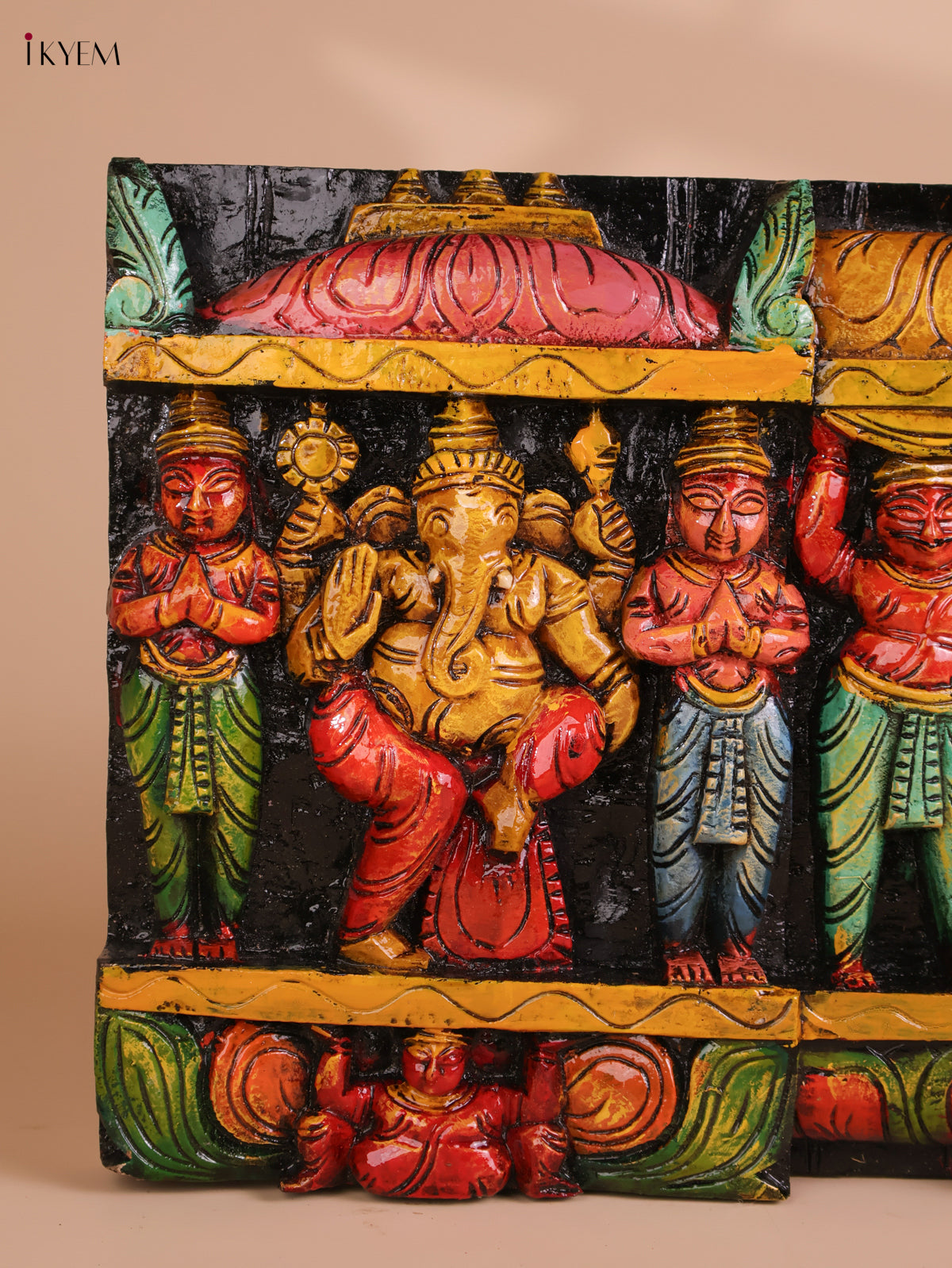 Wooden Hand Carved Painted Ganesha Pand (12x30)