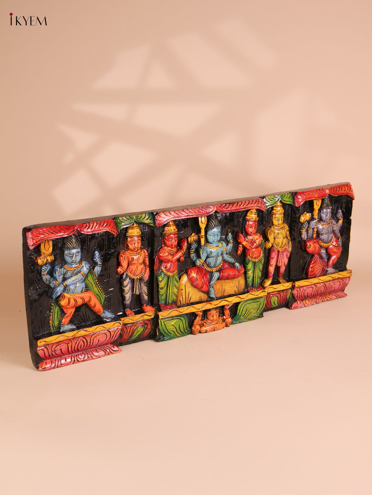 Wooden Hand Carved Painted Lord Shivan Panel (12x34)