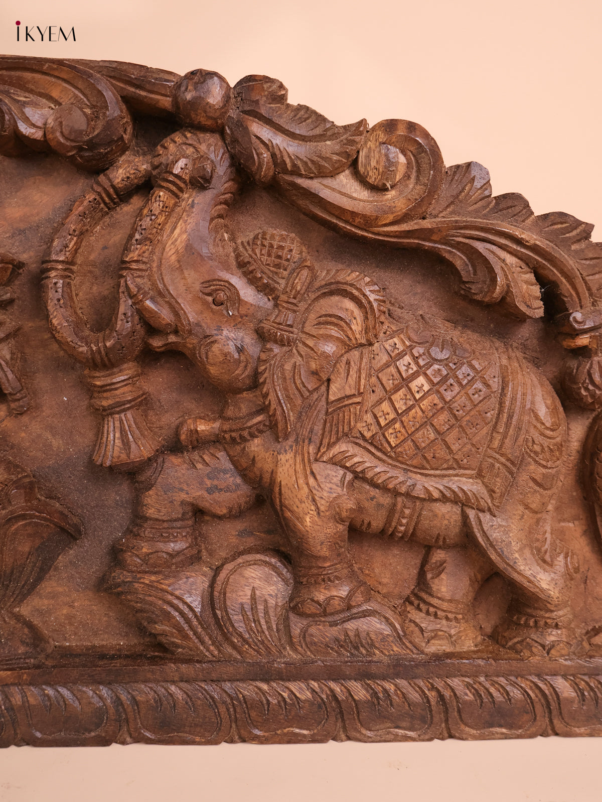 Wooden Hand Carved Gaja Lakshmi Gopuram Panel(12x36)