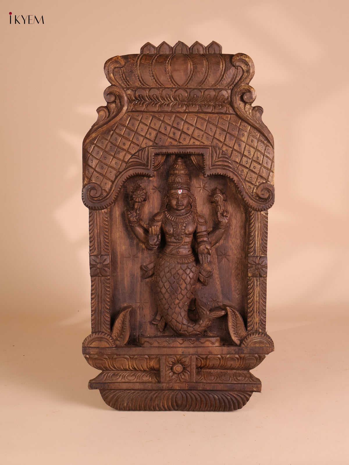 Wooden Hand Carved Matsya Avataram Panel (24x12)