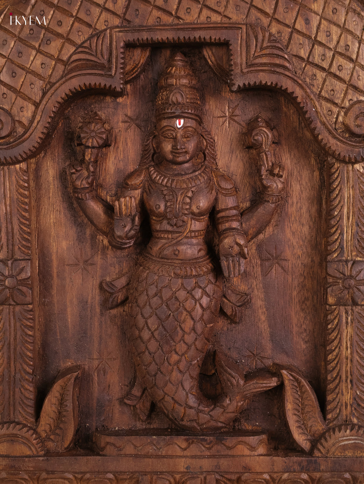 Wooden Hand Carved Matsya Avataram Panel (24x12)