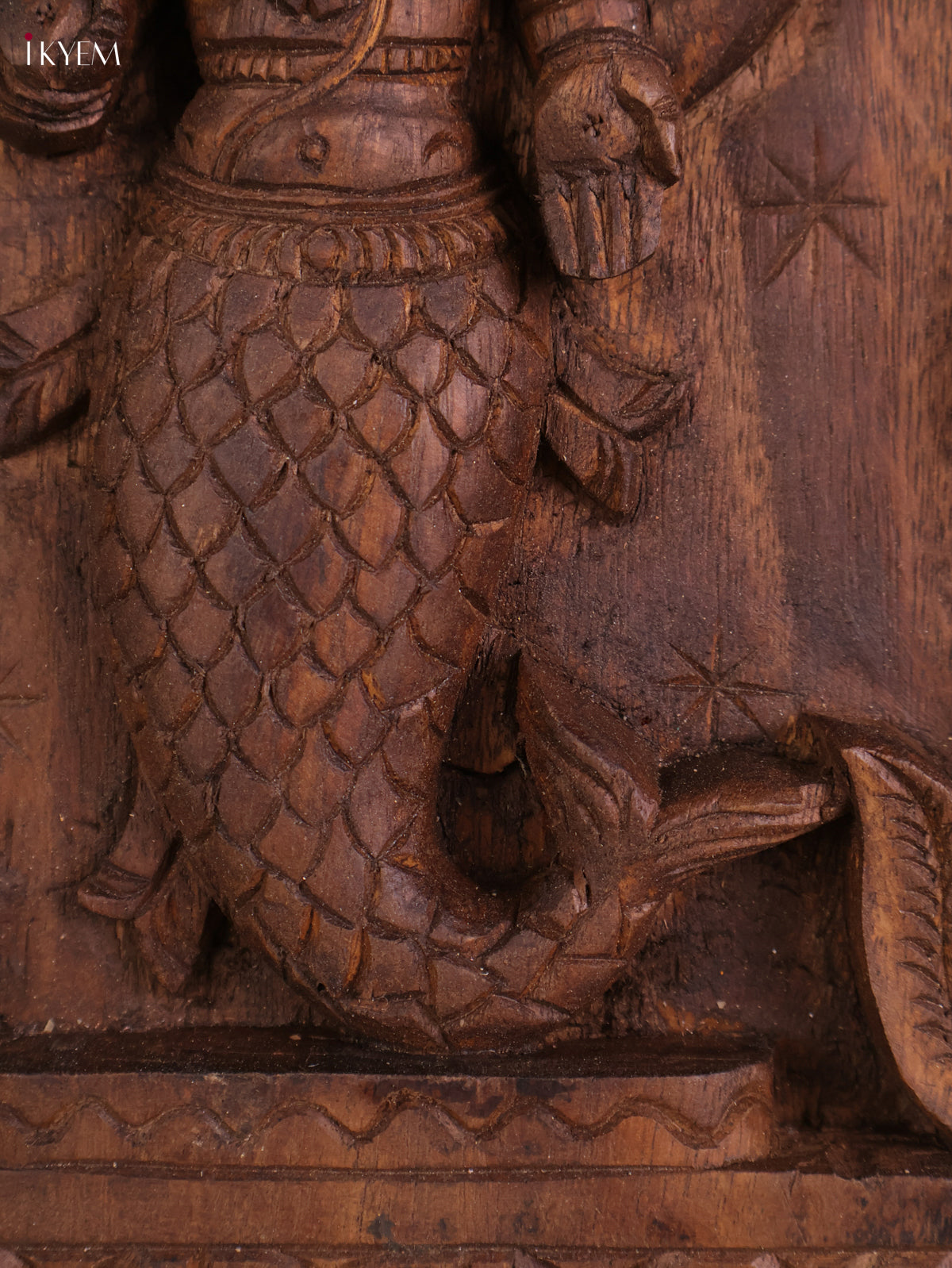 Wooden Hand Carved Matsya Avataram Panel (24x12)