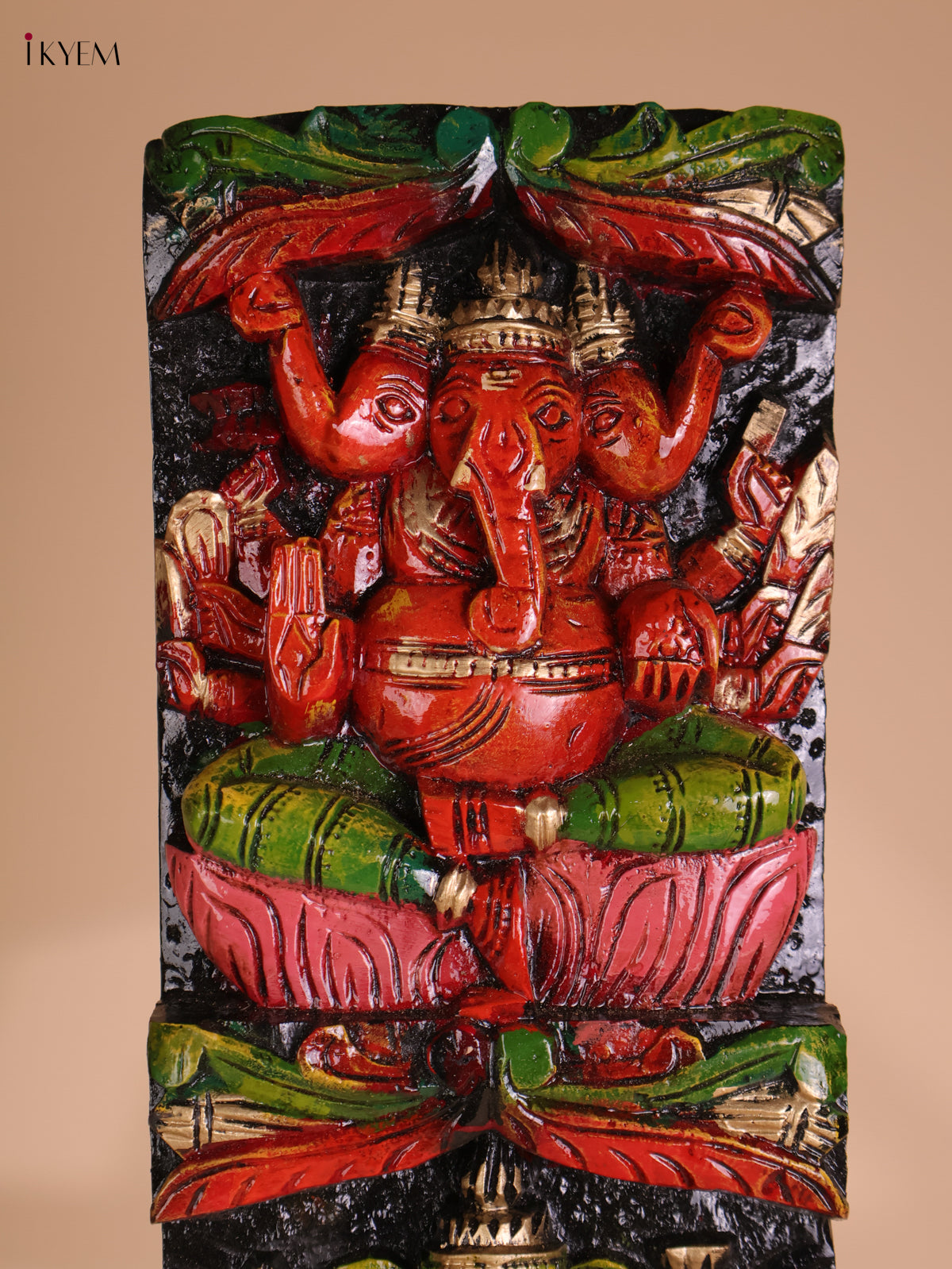 Wooden Hand Carved Painted Ganesha Vertical (33x6)
