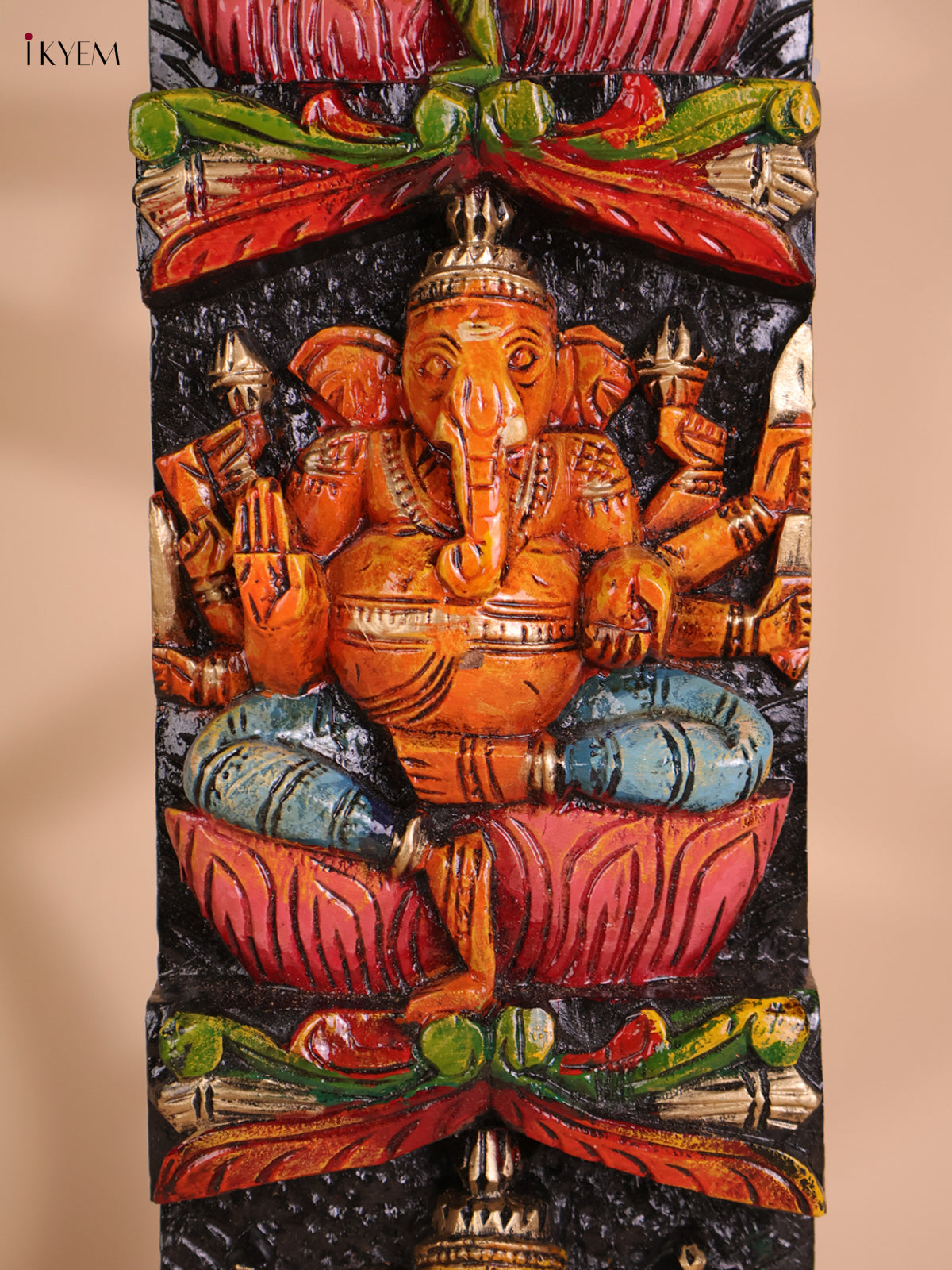 Wooden Hand Carved Painted Ganesha Vertical (33x6)