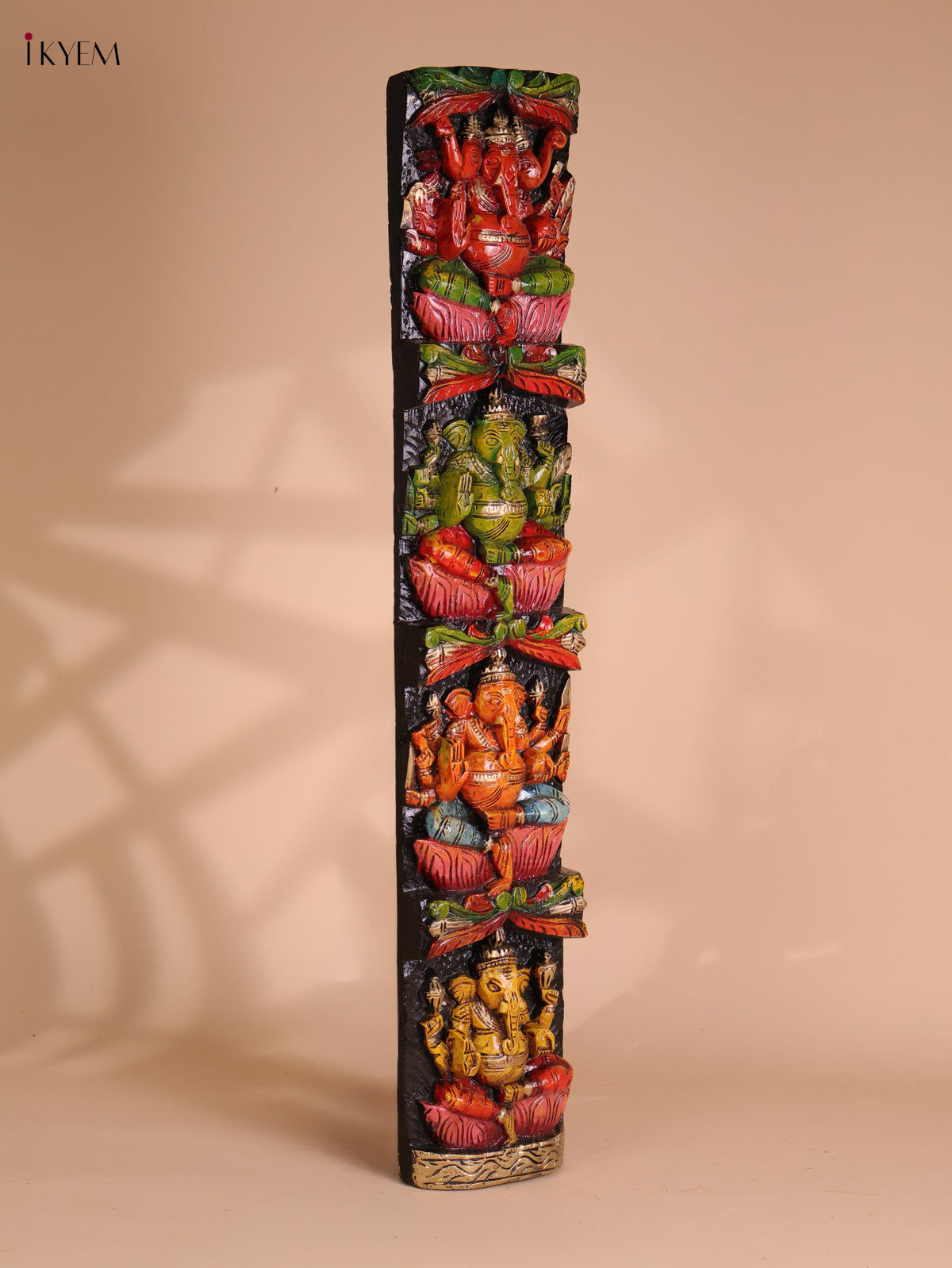 Wooden Hand Carved Painted Ganesha Vertical (33x6)
