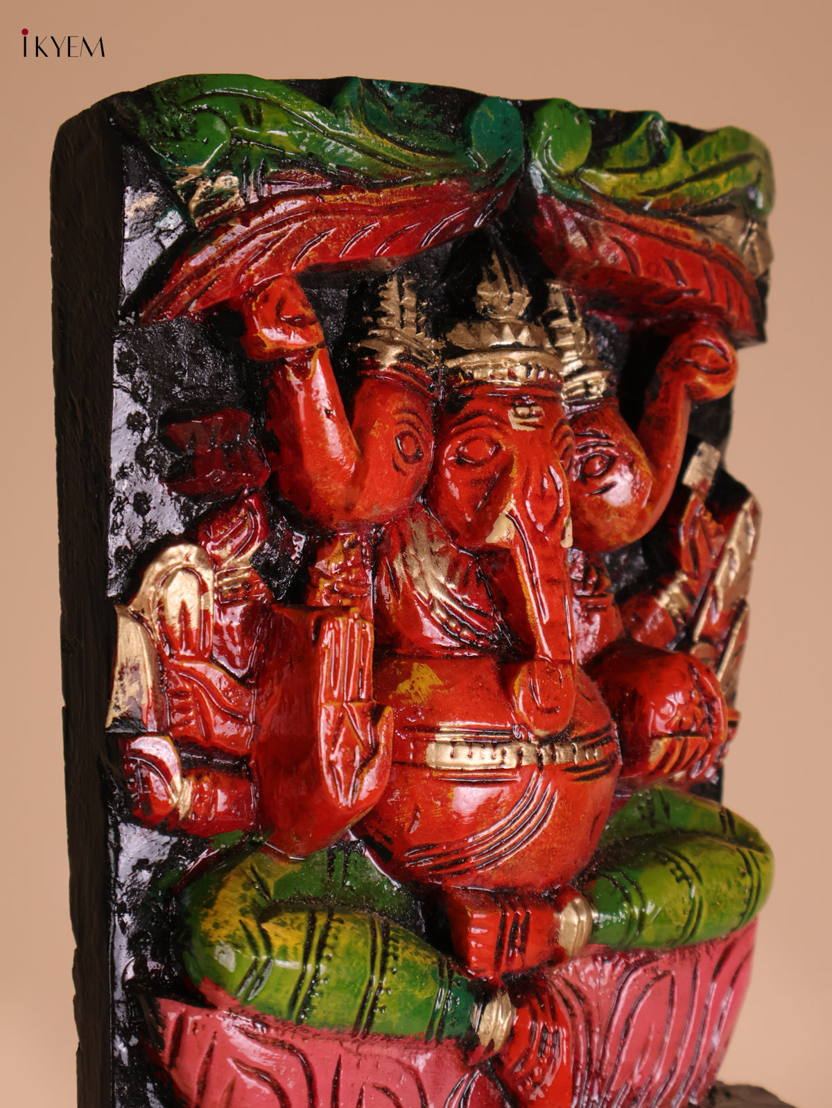 Wooden Hand Carved Painted Ganesha Vertical (33x6)