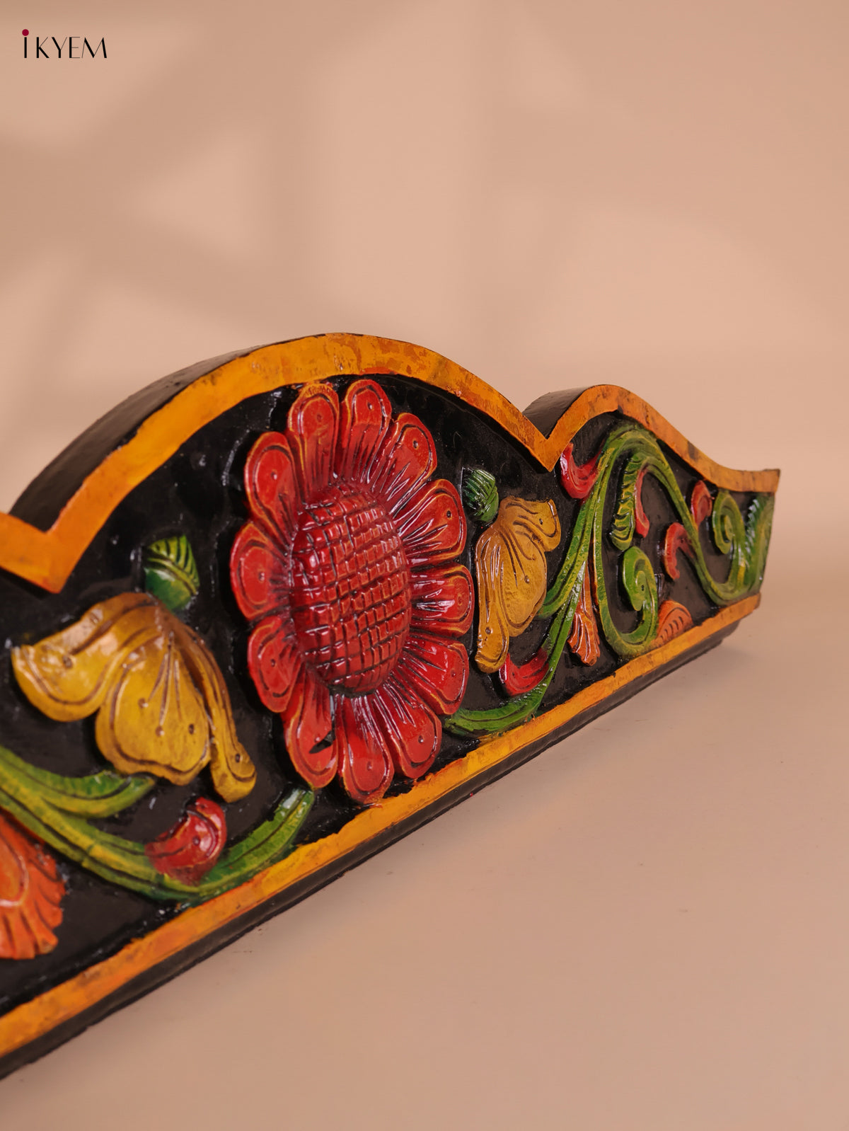 Wooden Hand Carved Painted Floral Designpanel (9x46)