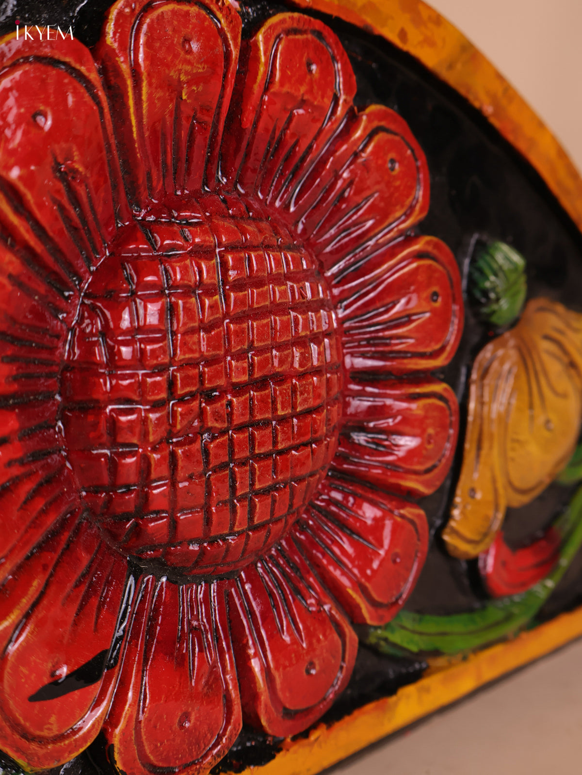 Wooden Hand Carved Painted Floral Designpanel (9x46)