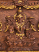 Wooden Hand Carved Gaja Lakshmi Gopuram Panel (16x40)