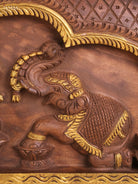 Wooden Hand Carved Gaja Lakshmi Gopuram Panel (16x40)