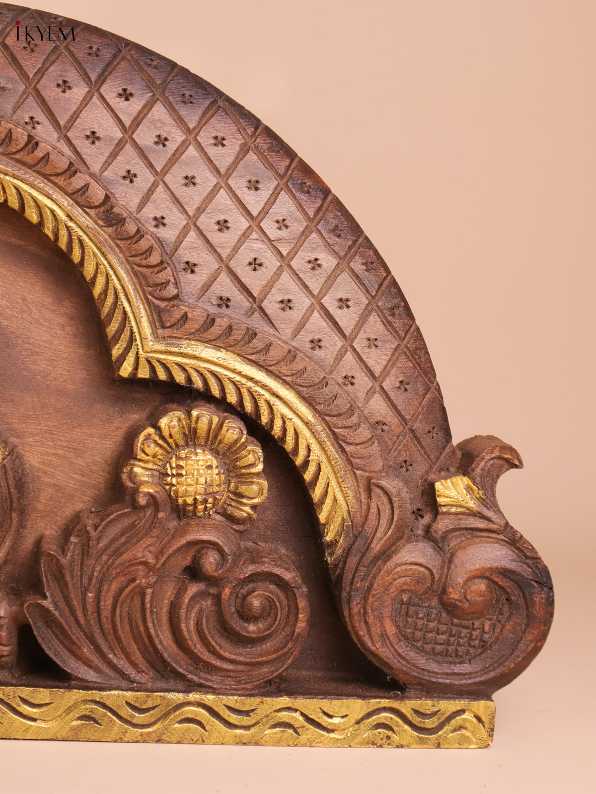 Wooden Hand Carved Gaja Lakshmi Gopuram Panel (16x40)