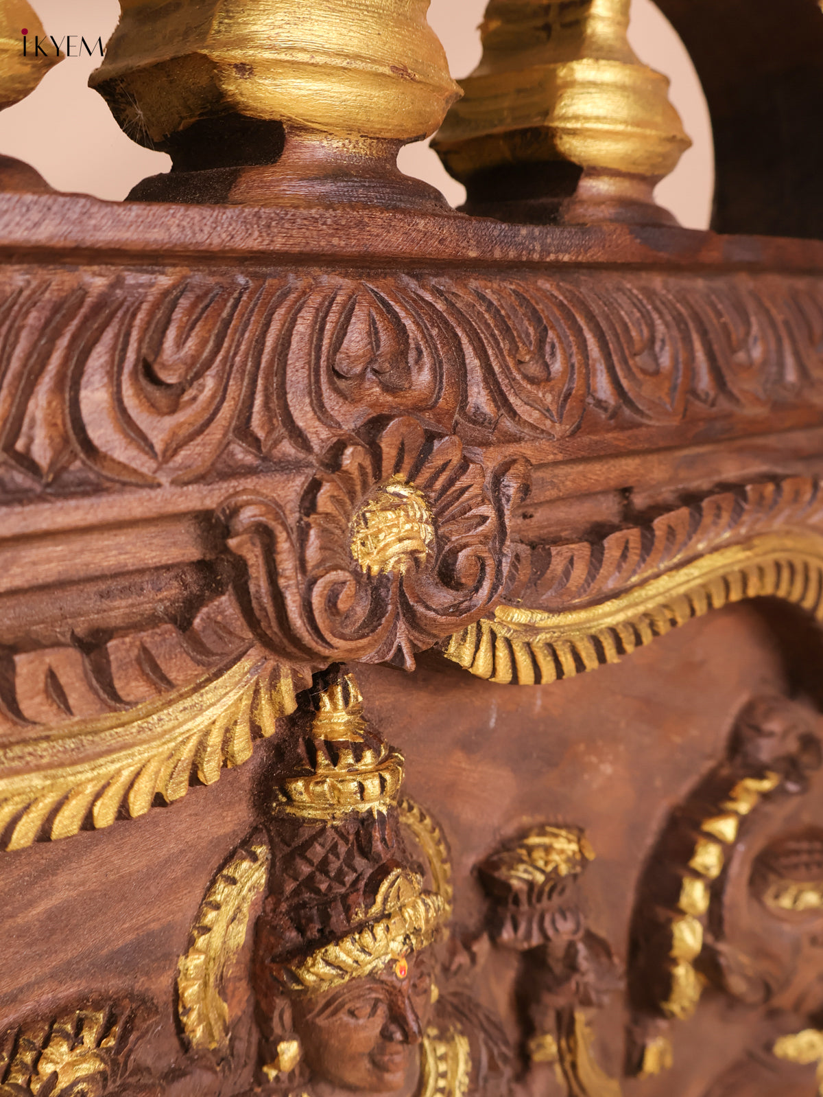 Wooden Hand Carved Gaja Lakshmi Gopuram Panel (16x40)