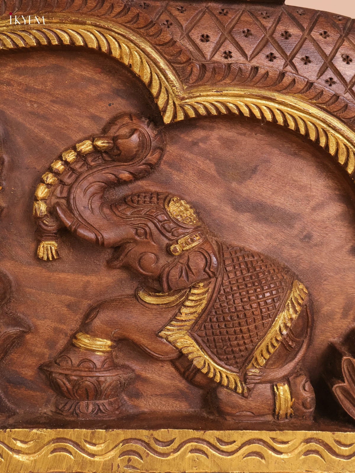 Wooden Hand Carved Gaja Lakshmi Gopuram Panel (16x40)