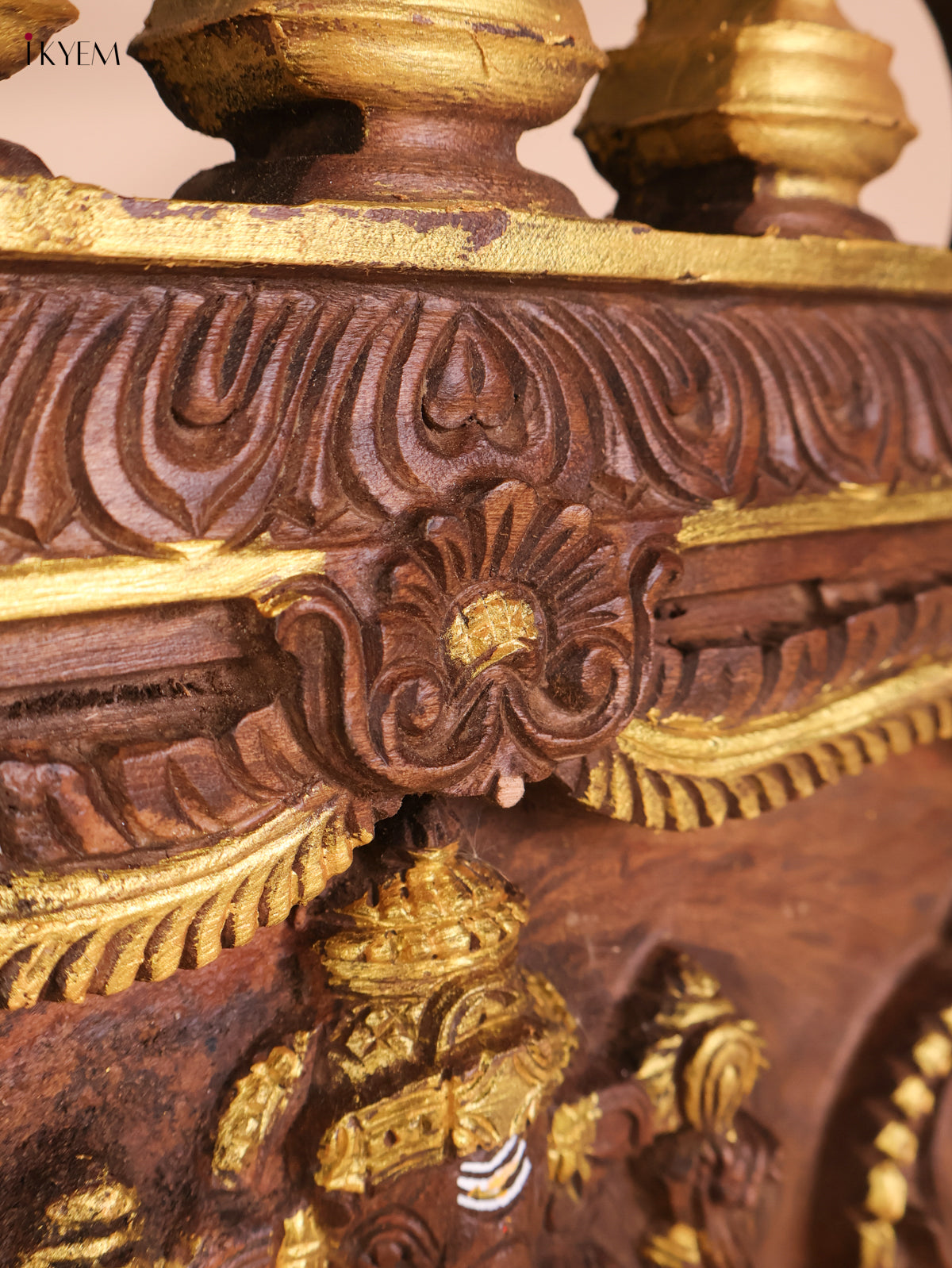 Wooden Hand Carved Gaja Lakshmi Gopuram Panel (16x40)