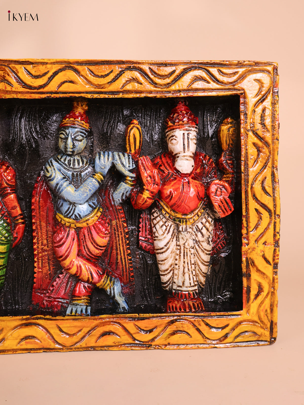Wooden Hand Carved Painted Dasavatharam Panel (9x36)