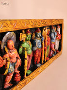 Wooden Hand Carved Painted Dasavatharam Panel (9x36)