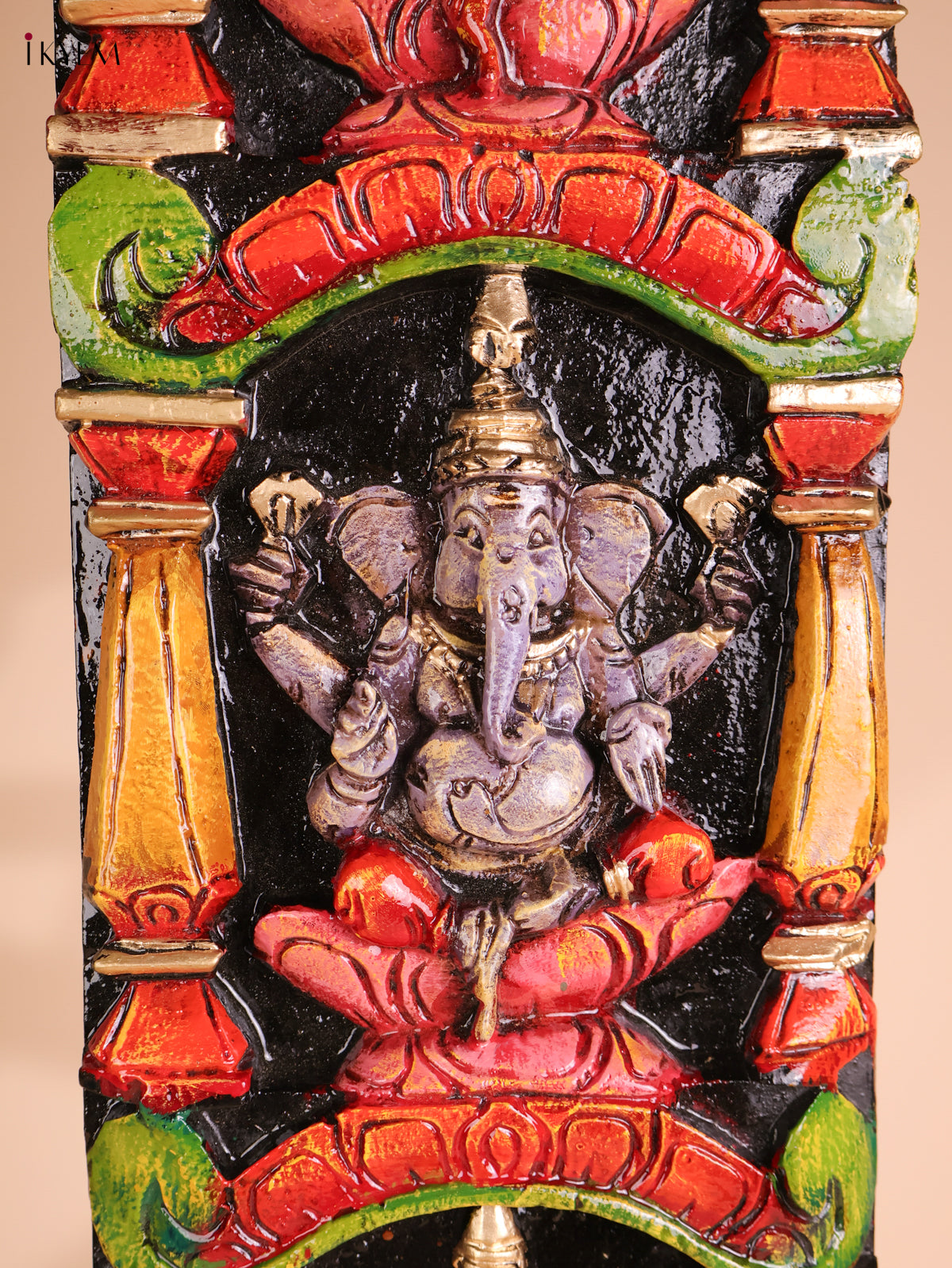 Wooden Hand Carved Painted Ganesha Vertical (36x8)