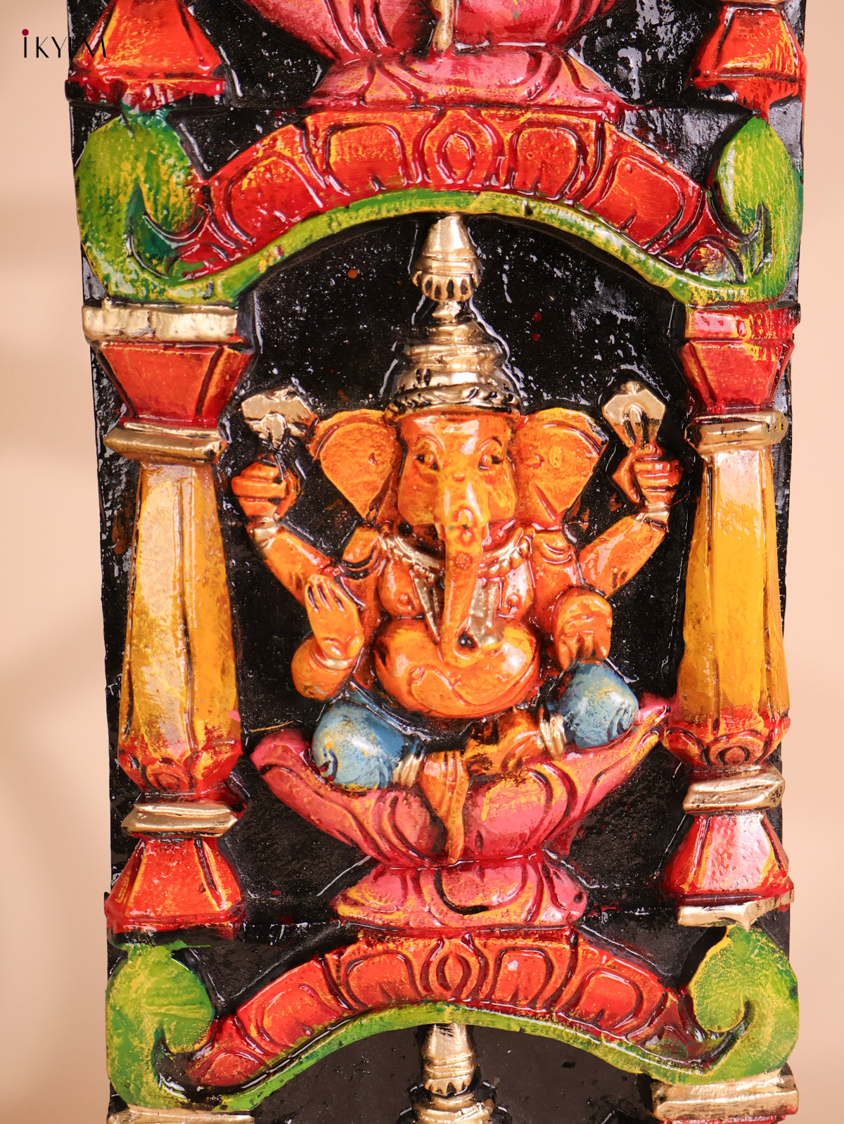 Wooden Hand Carved Painted Ganesha Vertical (36x8)