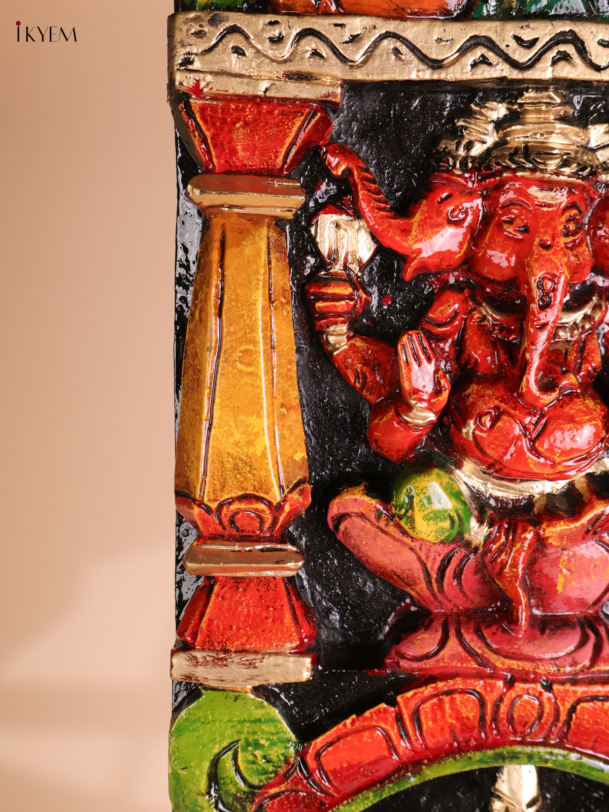 Wooden Hand Carved Painted Ganesha Vertical (36x8)