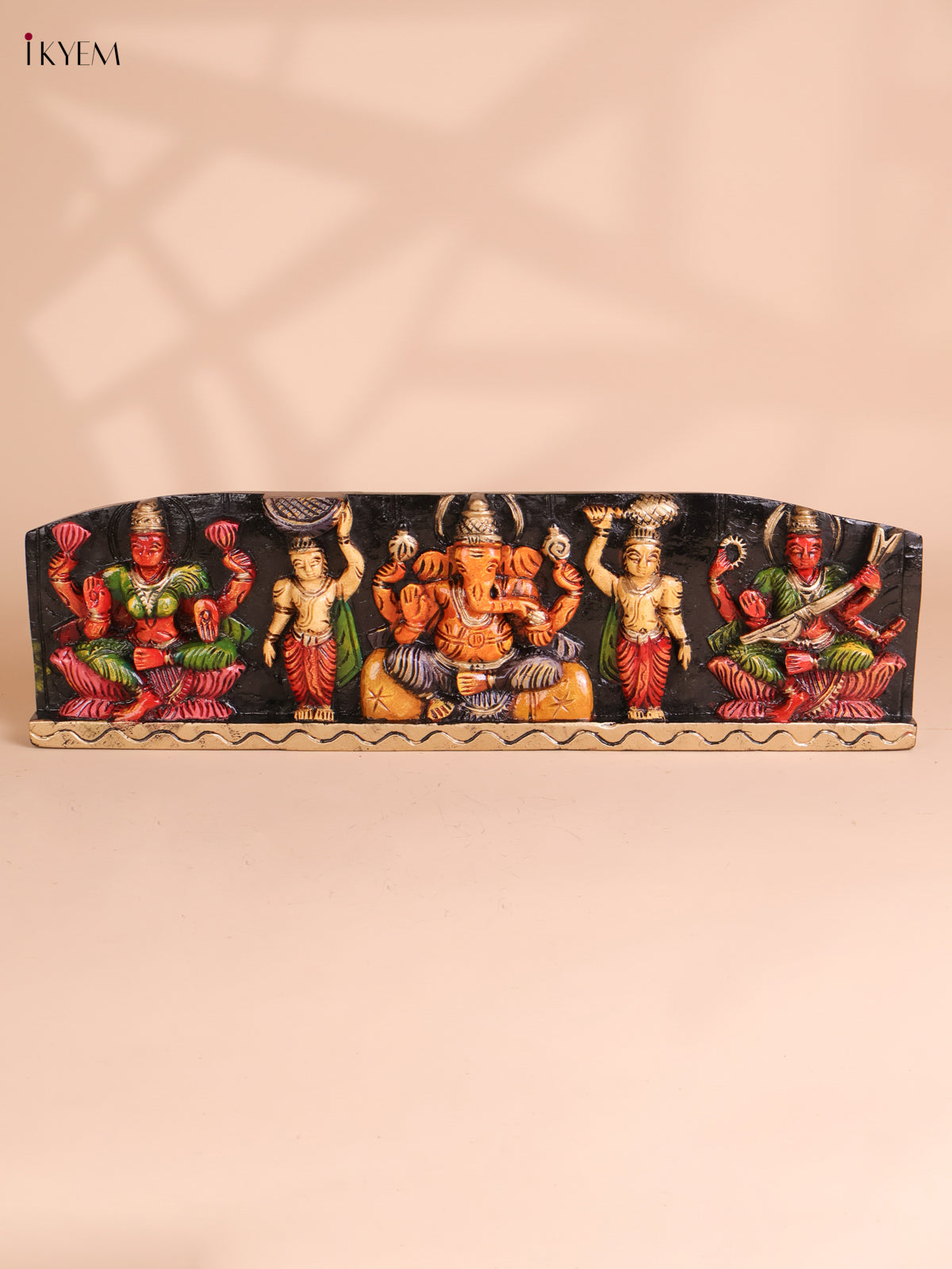 Wooden Hand Carved Painted Ganesha Panel(7x24)