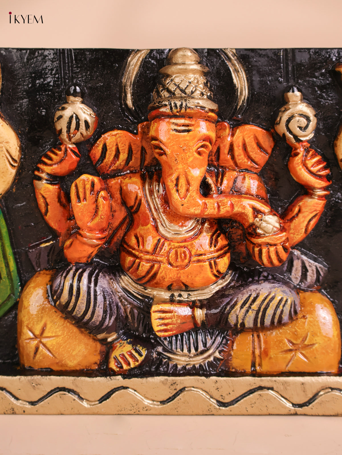 Wooden Hand Carved Painted Ganesha Panel(7x24)