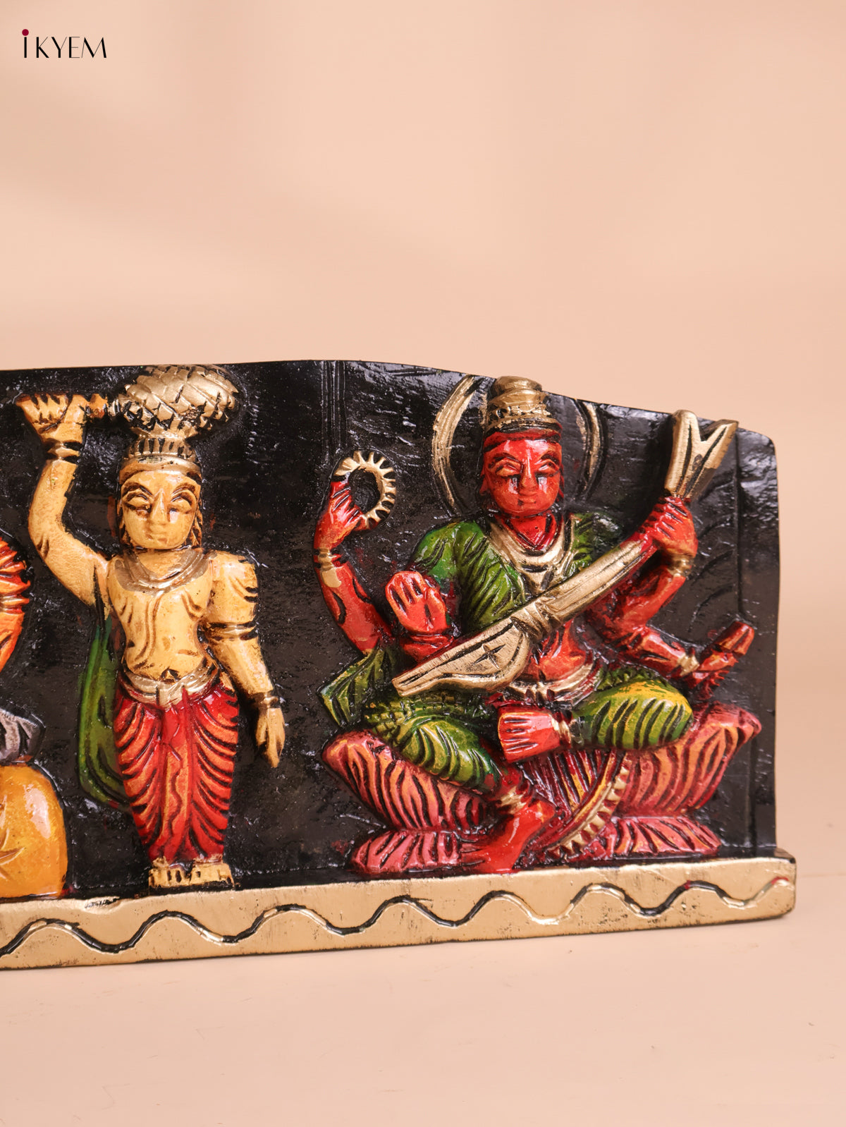 Wooden Hand Carved Painted Ganesha Panel(7x24)