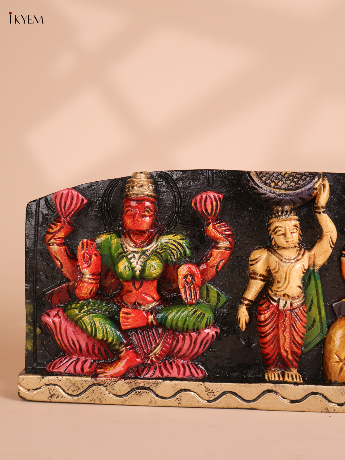 Wooden Hand Carved Painted Ganesha Panel(7x24)