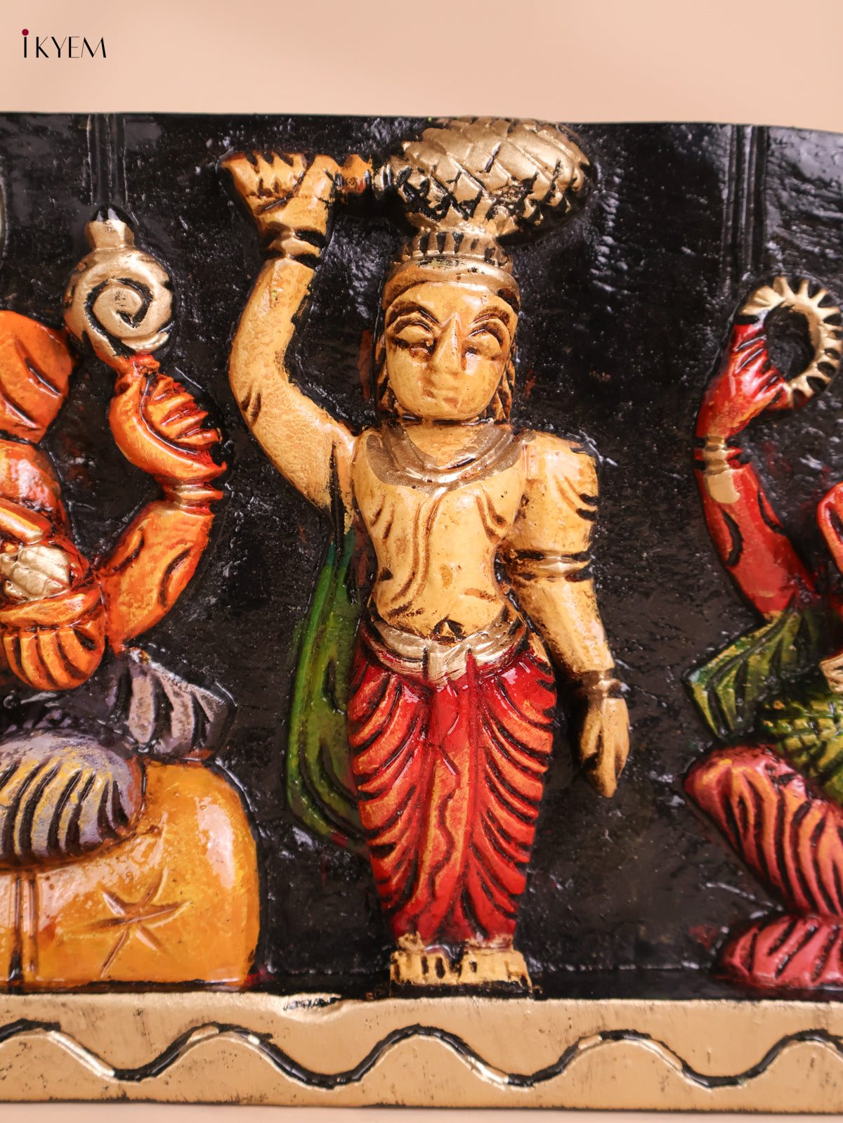 Wooden Hand Carved Painted Ganesha Panel(7x24)