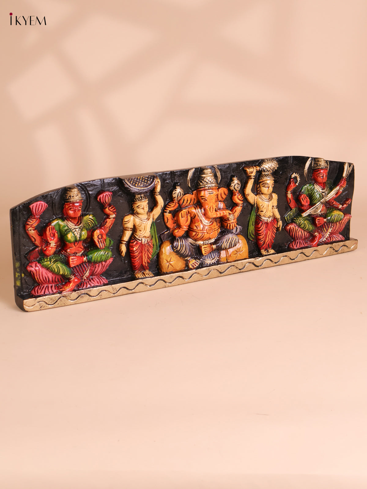 Wooden Hand Carved Painted Ganesha Panel(7x24)