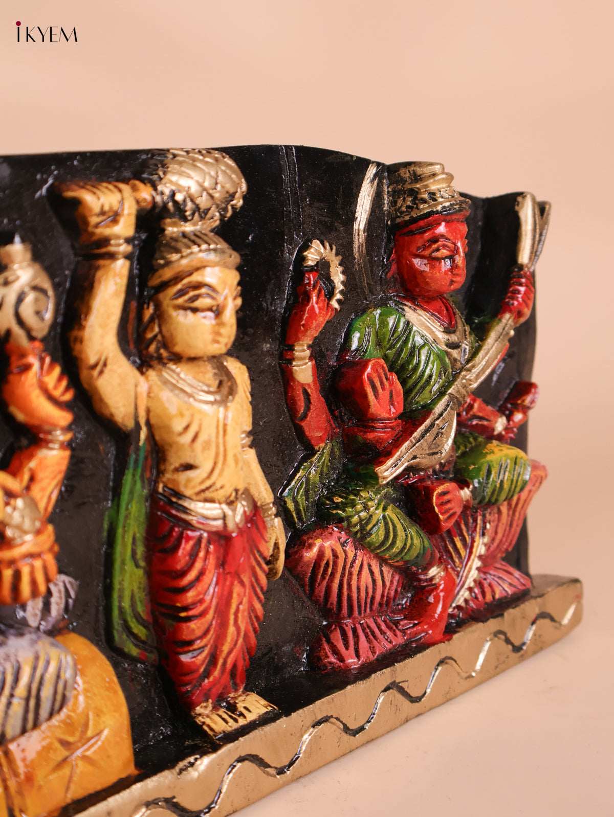 Wooden Hand Carved Painted Ganesha Panel(7x24)