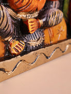 Wooden Hand Carved Painted Ganesha Panel(7x24)