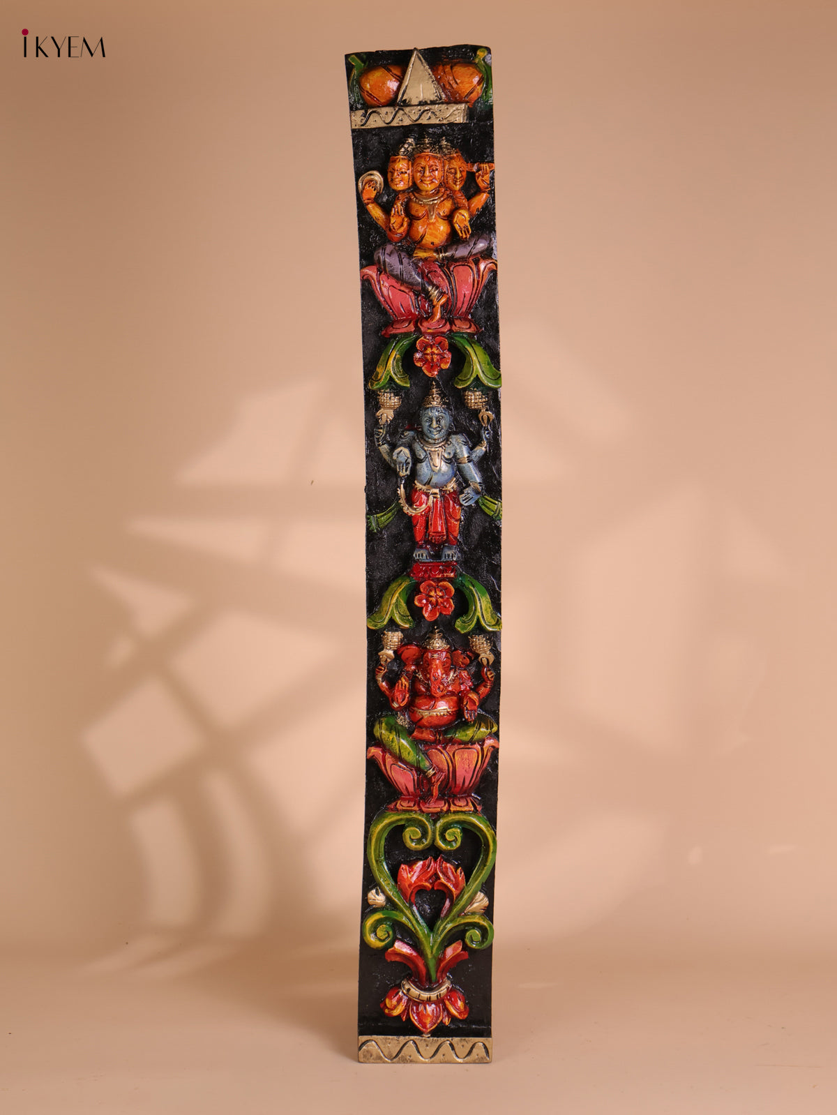 Wooden Hand Carved Painted Ganesha Vertical Panel (36x4)