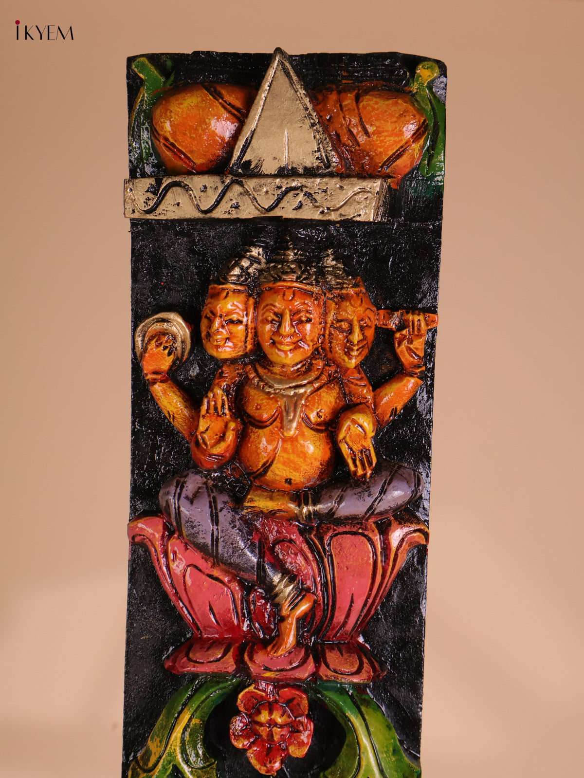 Wooden Hand Carved Painted Ganesha Vertical Panel (36x4)
