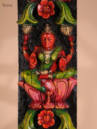 Wooden Hand Carved Painted Sarswathi Vertical Panel (36x4)
