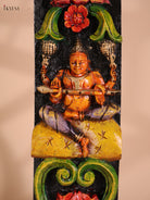 Wooden Hand Carved Painted Sarswathi Vertical Panel (36x4)