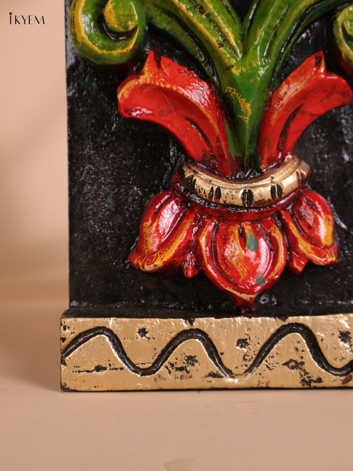 Wooden Hand Carved Painted Sarswathi Vertical Panel (36x4)