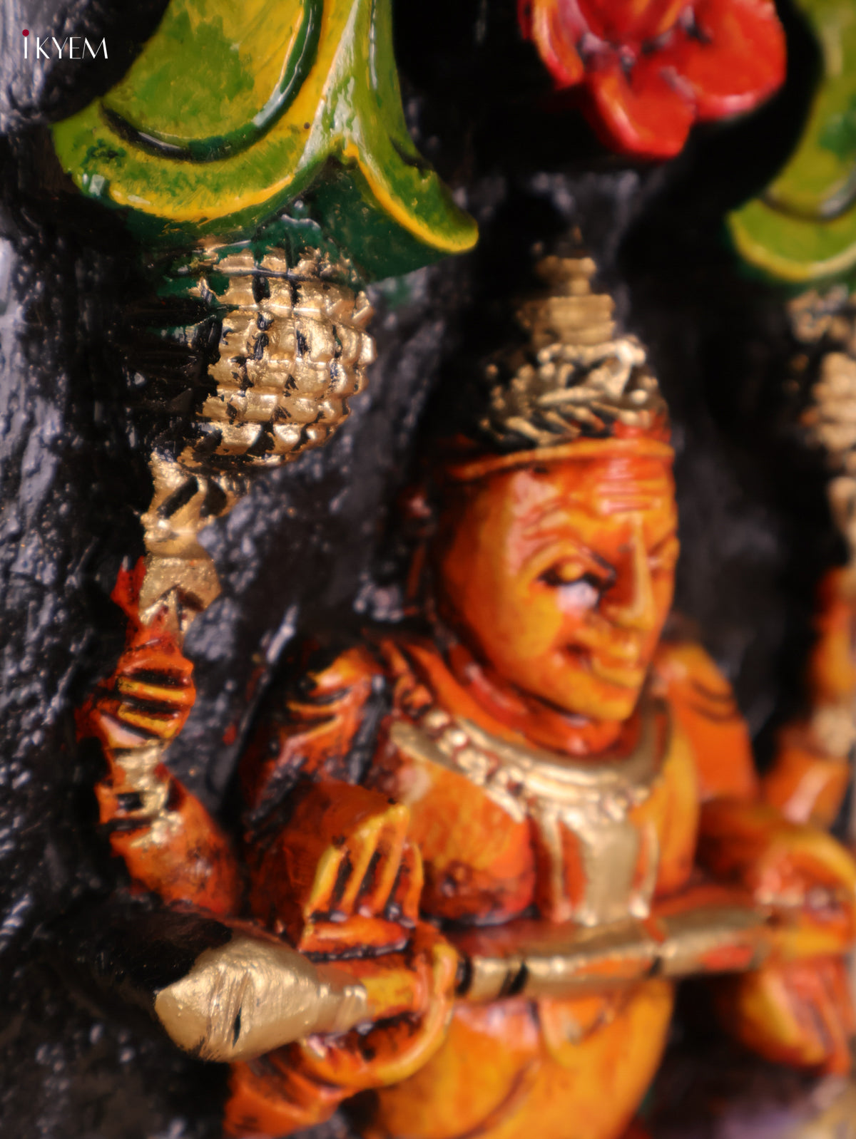 Wooden Hand Carved Painted Sarswathi Vertical Panel (36x4)