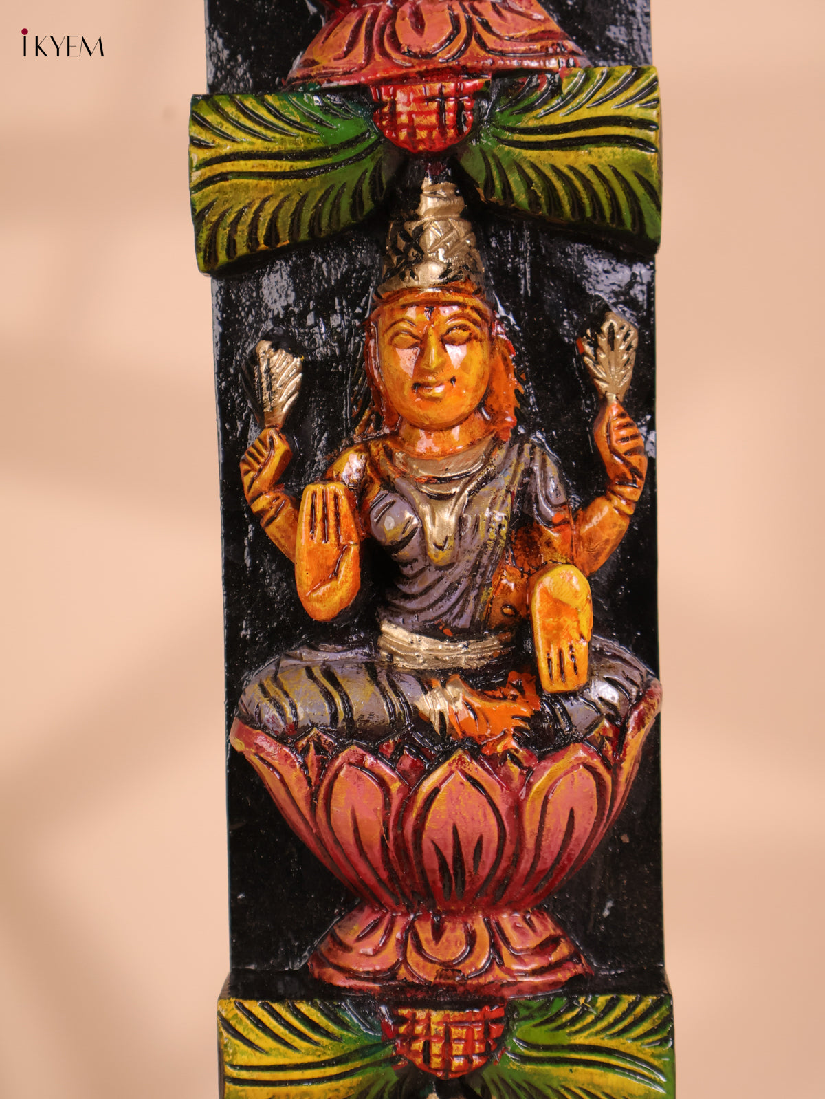 Wooden Hand Carved Painted Lakshmi Vertical Panel (36x4)