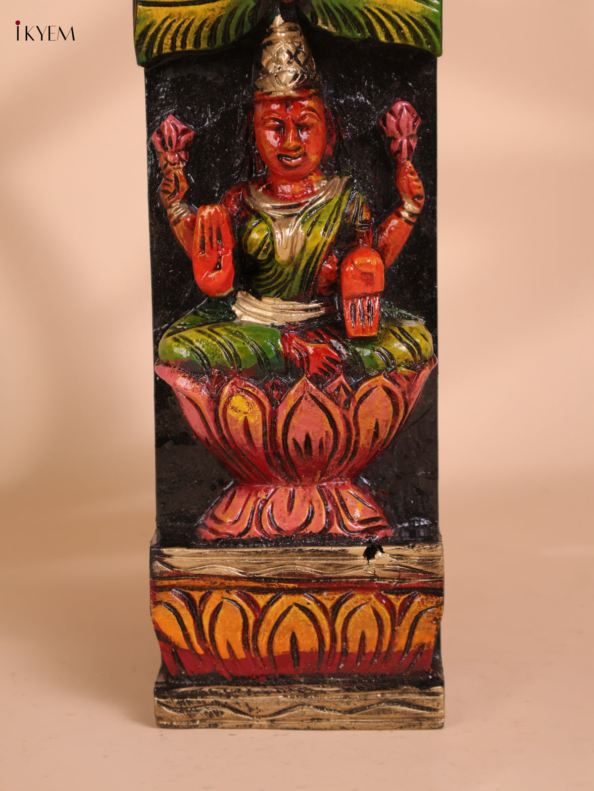 Wooden Hand Carved Painted Lakshmi Vertical Panel (36x4)