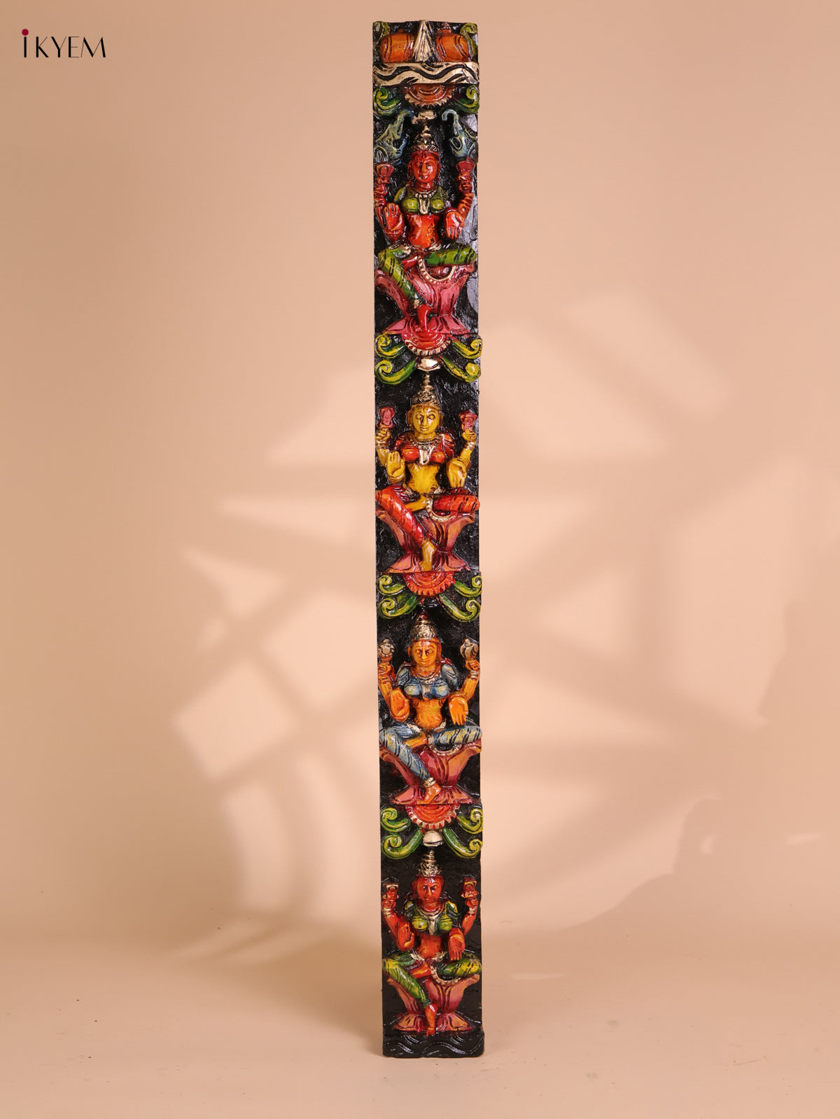 Wooden Hand Carved Painted Lakshmi Vertical Panel (36x4)
