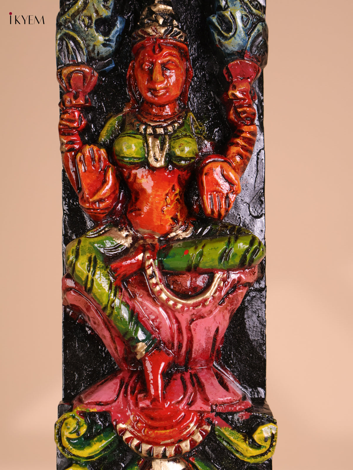 Wooden Hand Carved Painted Lakshmi Vertical Panel (36x4)