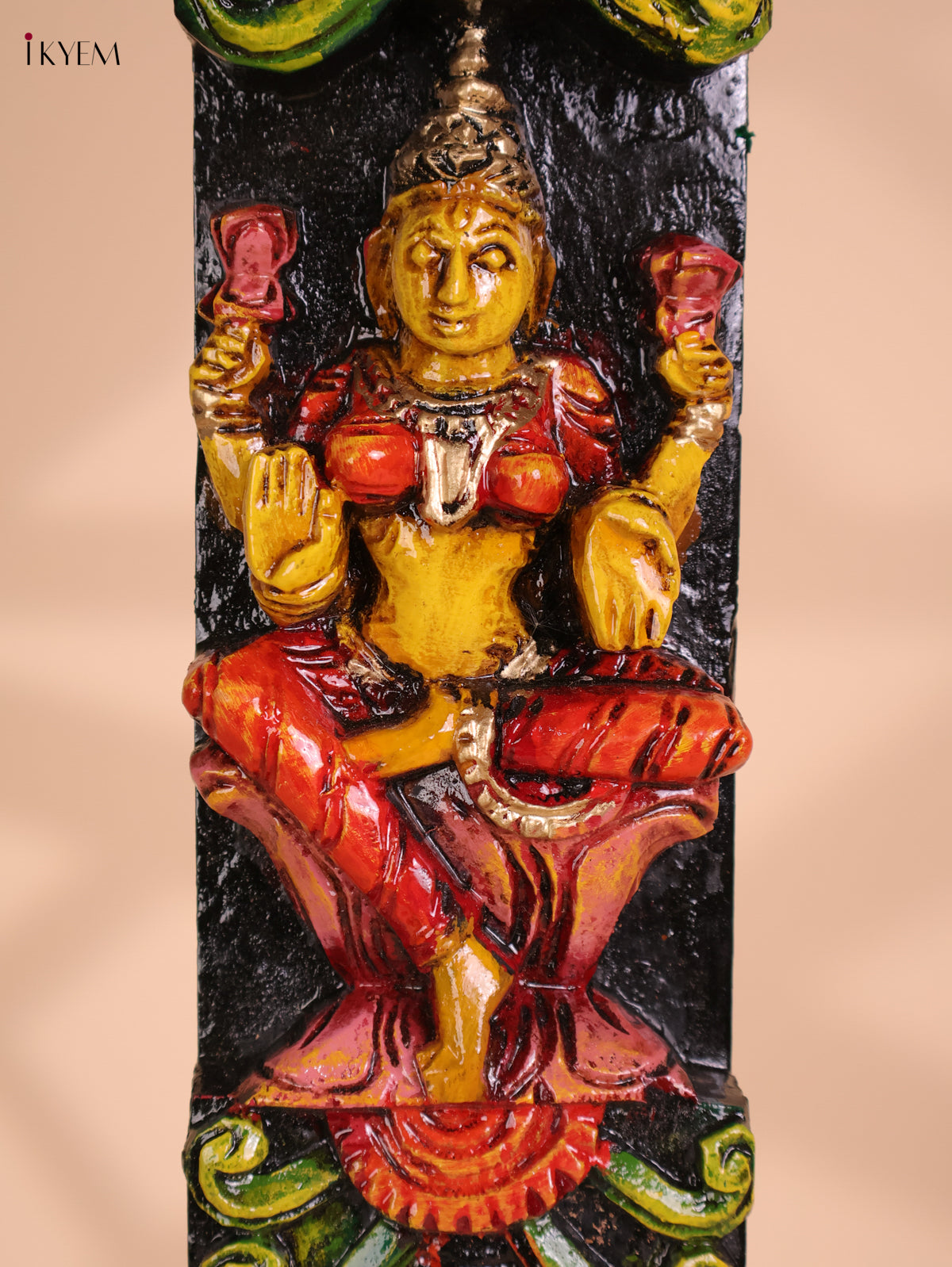 Wooden Hand Carved Painted Lakshmi Vertical Panel (36x4)