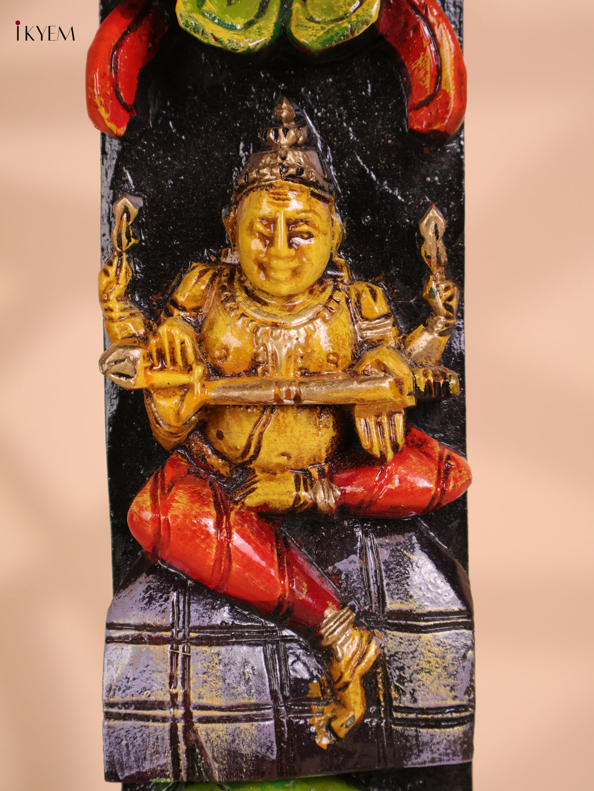 Wooden Hand Carved Painted Vertical Panel (36x4)