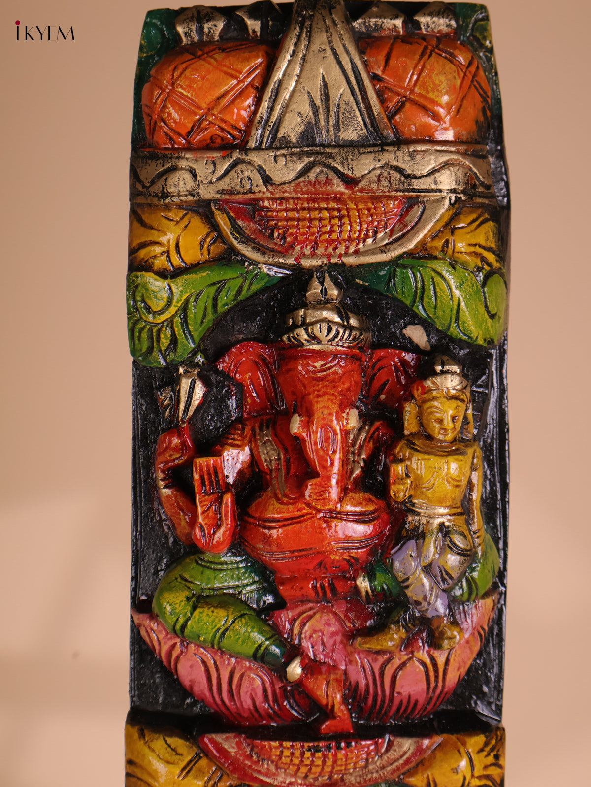 Wooden Hand Carved Painted Ganesha Vertical (35x6)