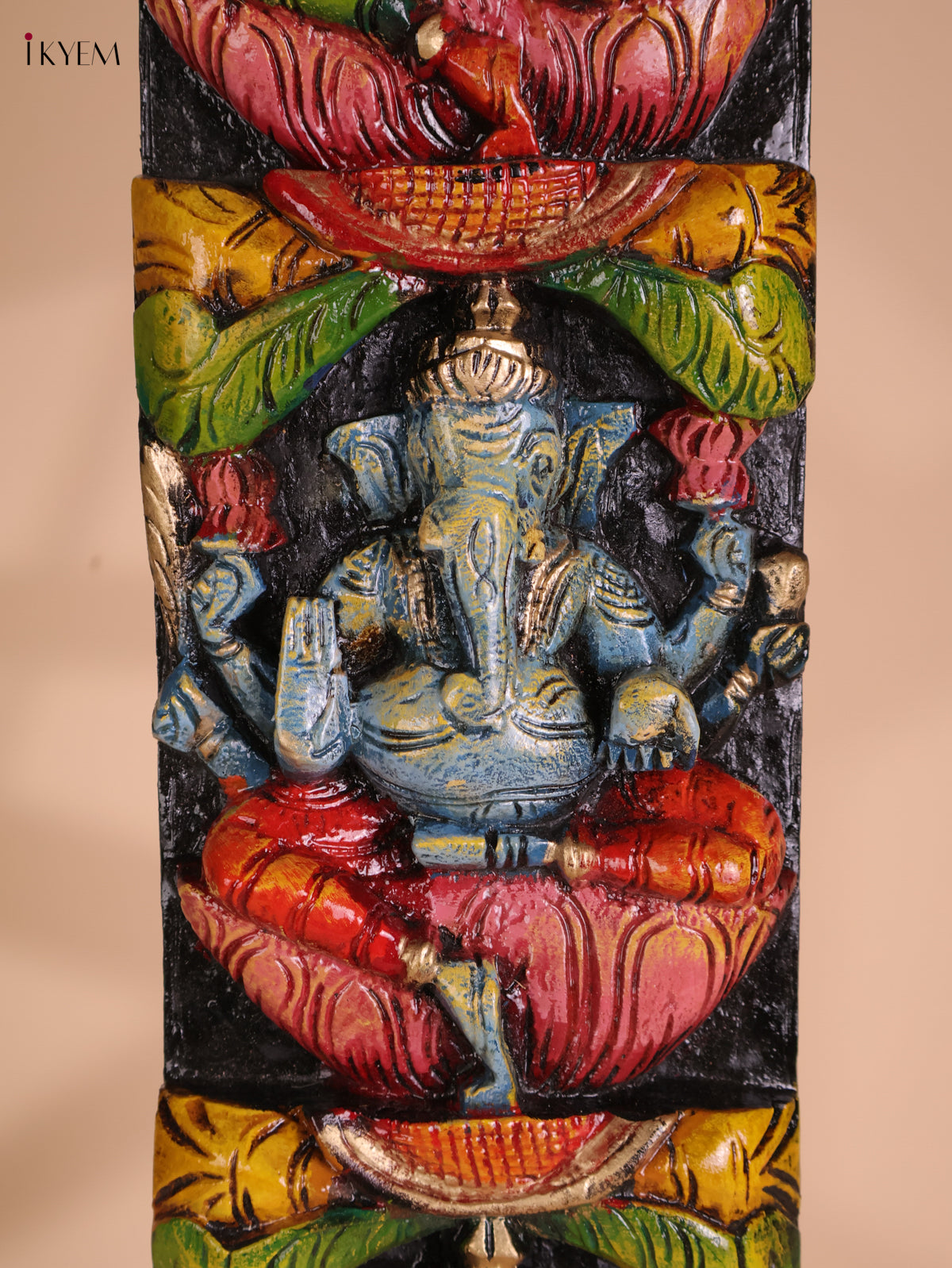 Wooden Hand Carved Painted Ganesha Vertical (35x6)
