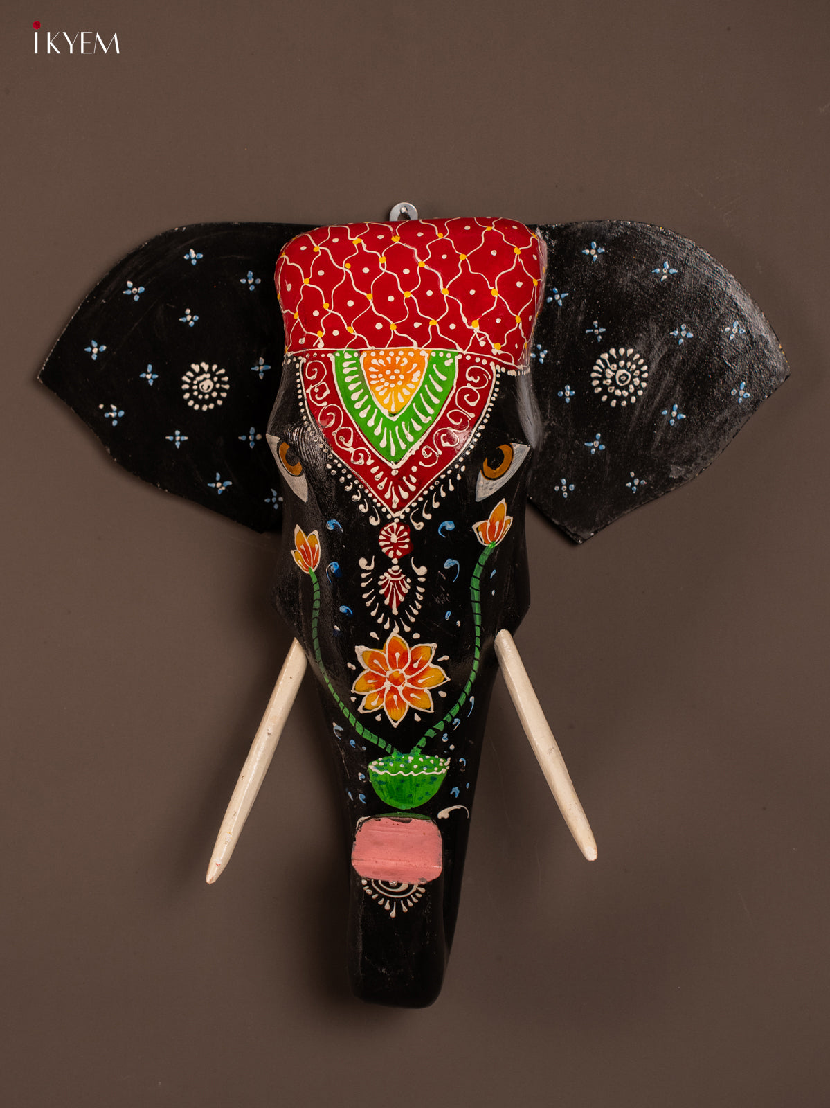 wooden hand painted elephant Head - Black