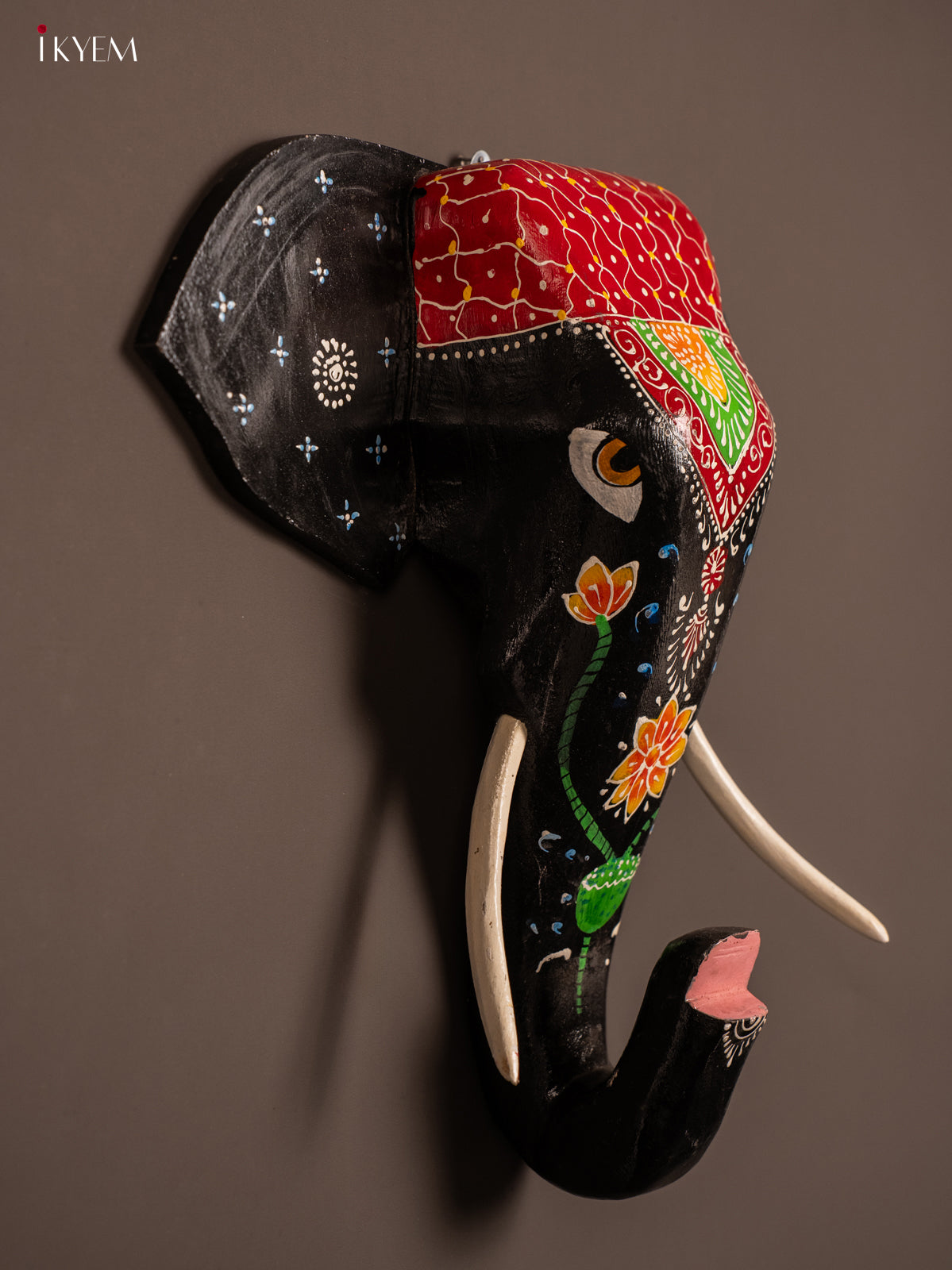 wooden hand painted elephant Head - Black