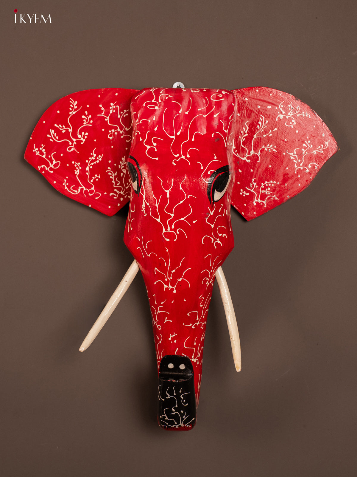 wooden hand painted elephant Head - Red - KF03133