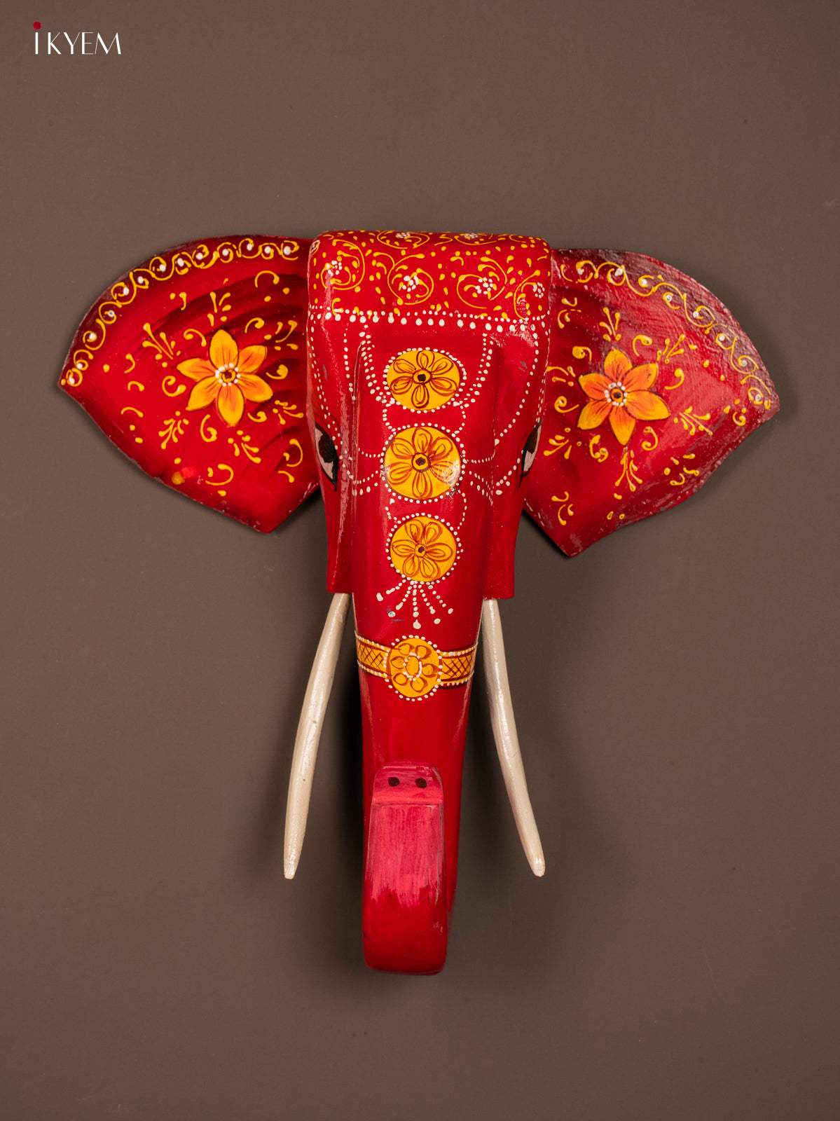 wooden hand painted elephant Head - Red